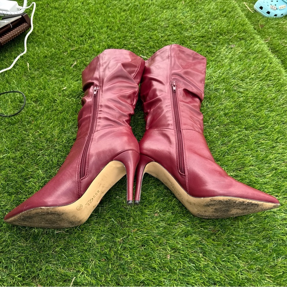 Rouge Helium Red Pointed Toe Mid-Calf Boots High Heels - Picture 9 of 9